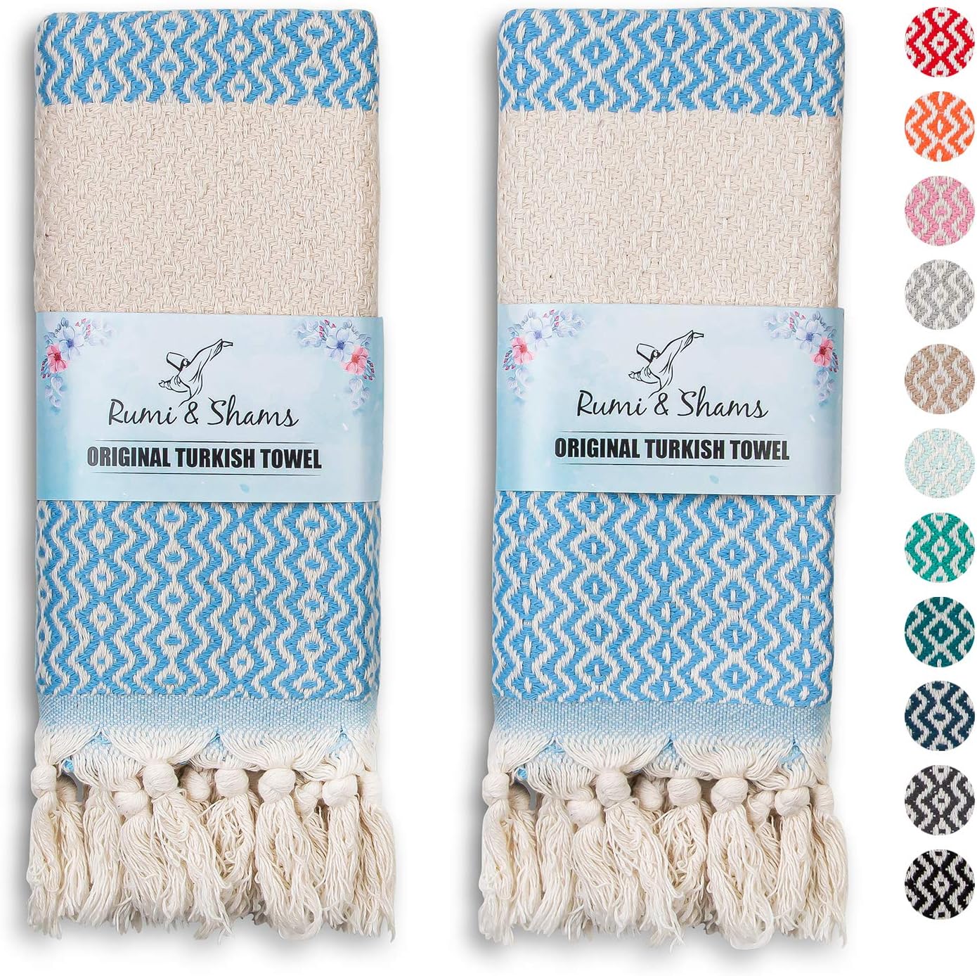 Rumi&Shams 100% Certified-Harmless Turkish Cotton Hand Towels